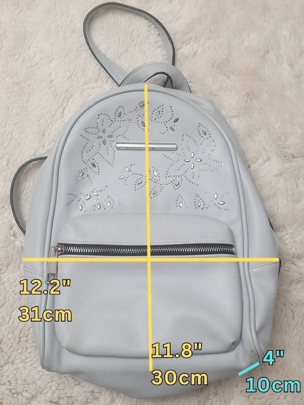Call It Spring Light Grey Studded Rhinestone Mini Backpack Faux Leather - Picture 13 of 16